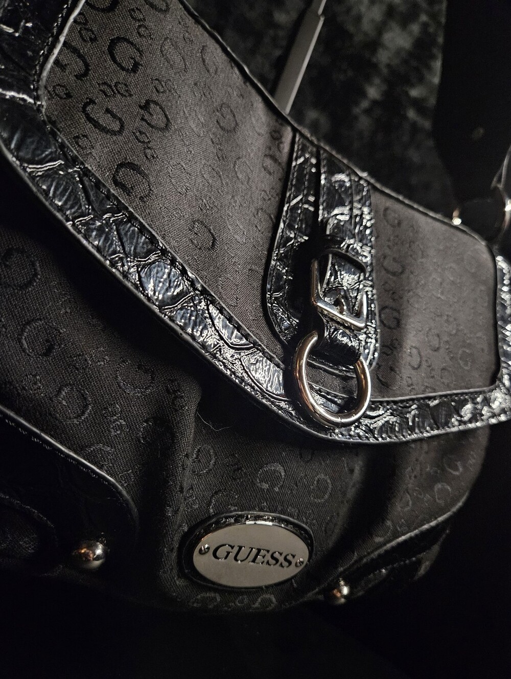 GUESS Black Vintage Monogrammed Shoulder Bag